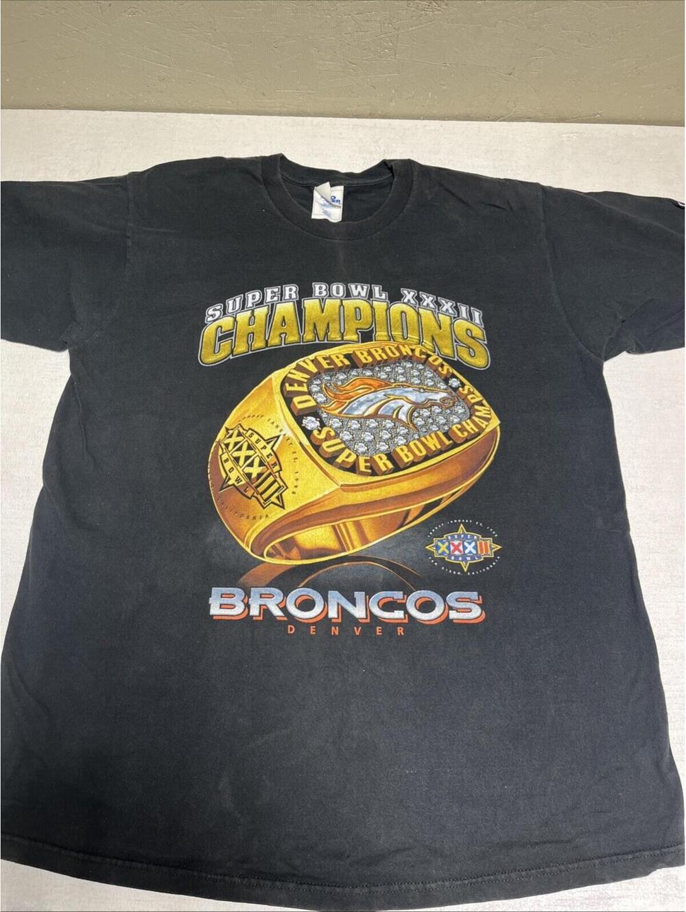 Vintage 1998 Pro Player Super Bowl XXXII Champions Denver Broncos Ring Tee XL